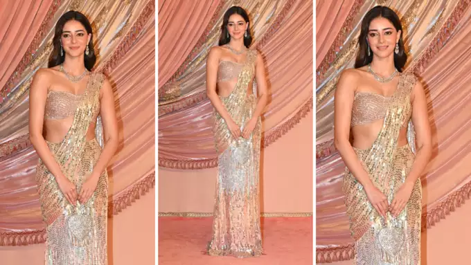 Ananya Panday: Ananya Panday stunned in golden saree