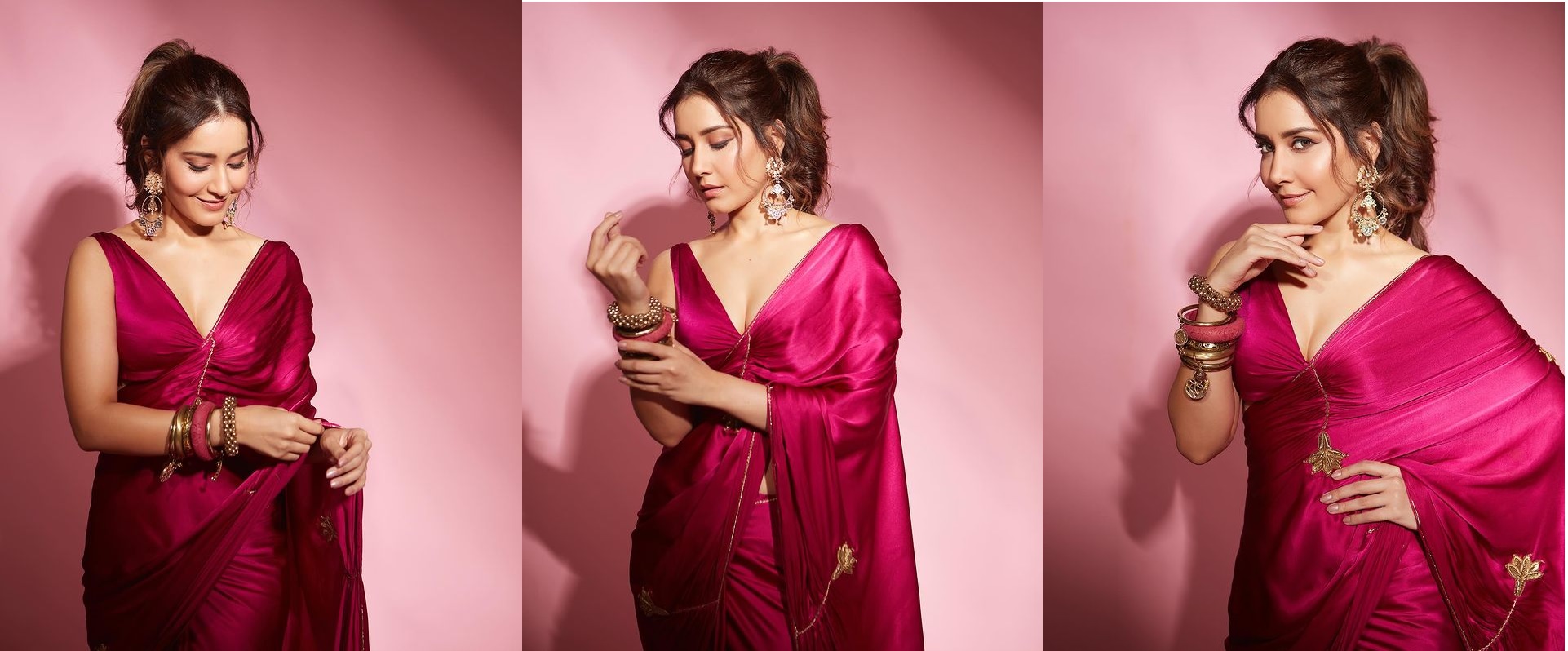 Raashi Khanna Pink Saree: Wearing pink saree, Raashi Khanna gave sizzling poses in front of the camera, fans' eyes fixed on killer photos.